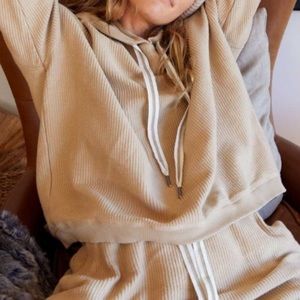 AERIE CORDED RIBBED LIGHT GREEN/GREY HOODIE